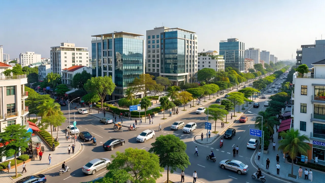Thị xã Mỹ Hào, Hưng Yên, với cảnh quan hiện đại và hạ tầng phát triển, biểu tượng kinh tế vùng.