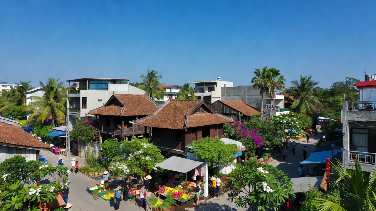 Khung cảnh Phường Dị Sử, Thị xã Mỹ Hào, Hưng Yên với kiến trúc truyền thống và cuộc sống hàng ngày.