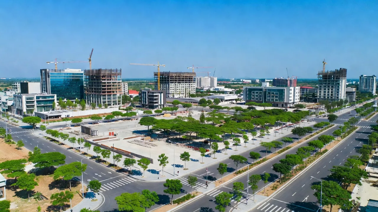 Cảnh đẹp Phường Minh Đức, Thị xã Mỹ Hào với cây xanh, đường phố và dự án hạ tầng mới.