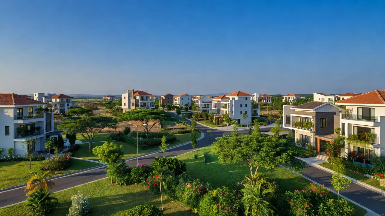 Cảnh quan phường Nhân Hòa tại thị xã Mỹ Hào, tỉnh Hưng Yên với khu dân cư hiện đại và cây cối xanh tươi.