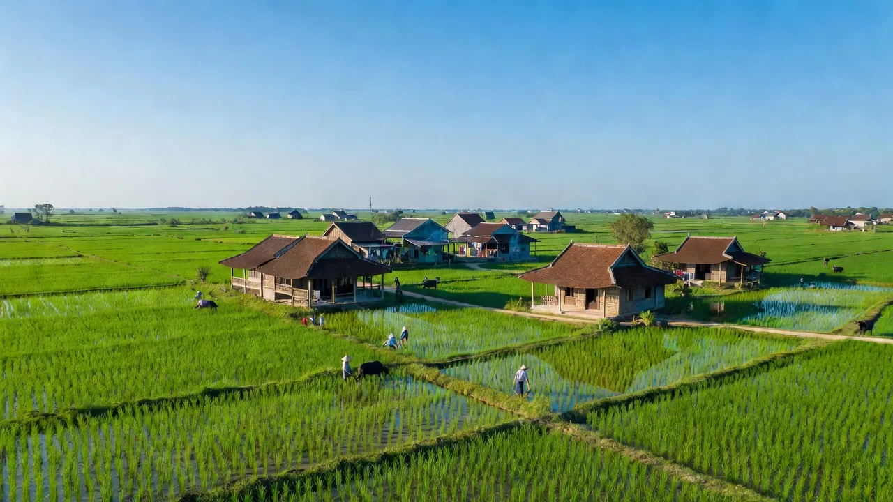 Xã Phan Sào Nam, Huyện Phù Cừ, Tỉnh Hưng Yên with green fields and traditional houses.