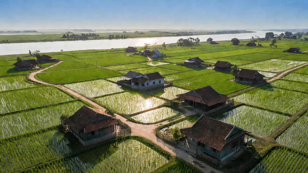 Quang Hưng, Phù Cừ, Hưng Yên, Việt Nam with lush fields and rural scenery, showcasing agricultural life.