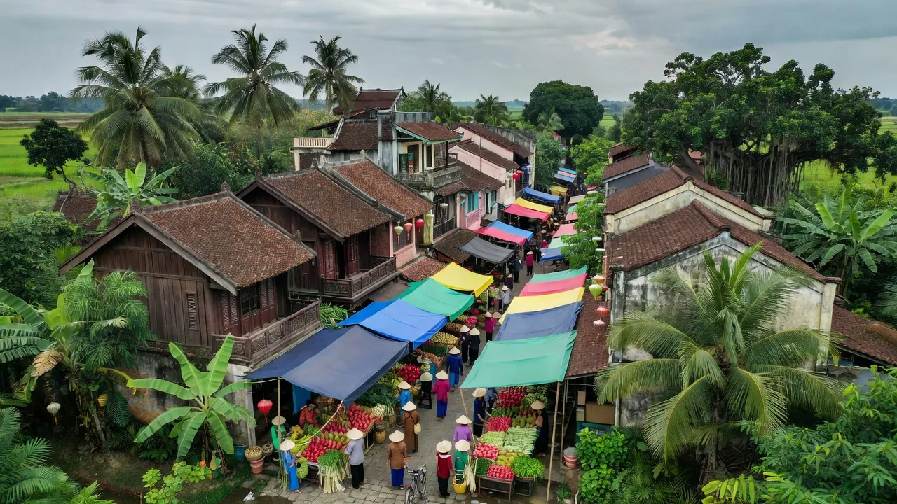 Thị trấn Trần Cao với kiến trúc truyền thống Việt Nam và không gian xanh tươi ở huyện Phù Cừ.