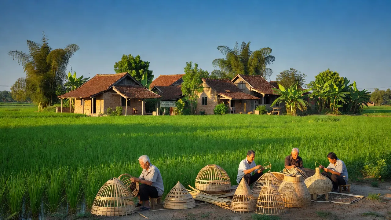 Cảnh quan làng quê xã Thủ Sỹ, huyện Tiên Lữ, tỉnh Hưng Yên, nổi bật với nghệ nhân đan đó.