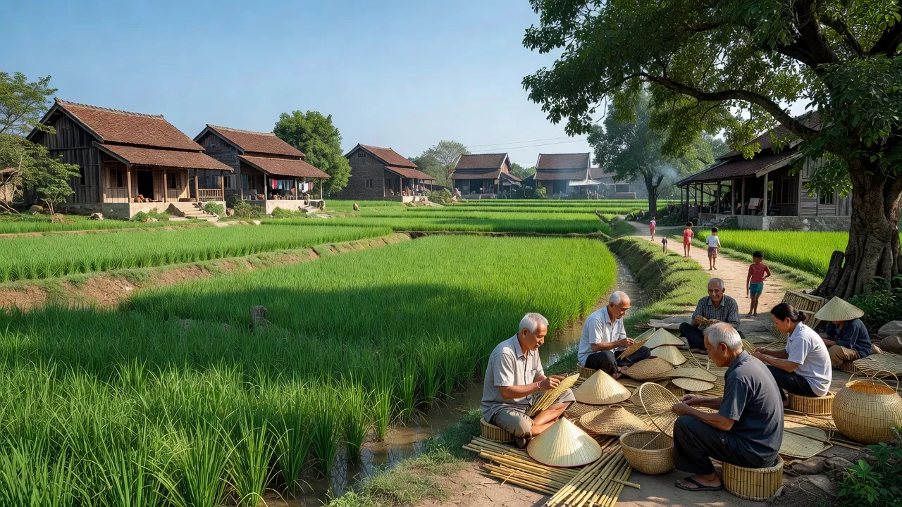 Quang cảnh làng Thủ Sỹ, huyện Tiên Lữ, tỉnh Hưng Yên với nghề đan đó truyền thống.