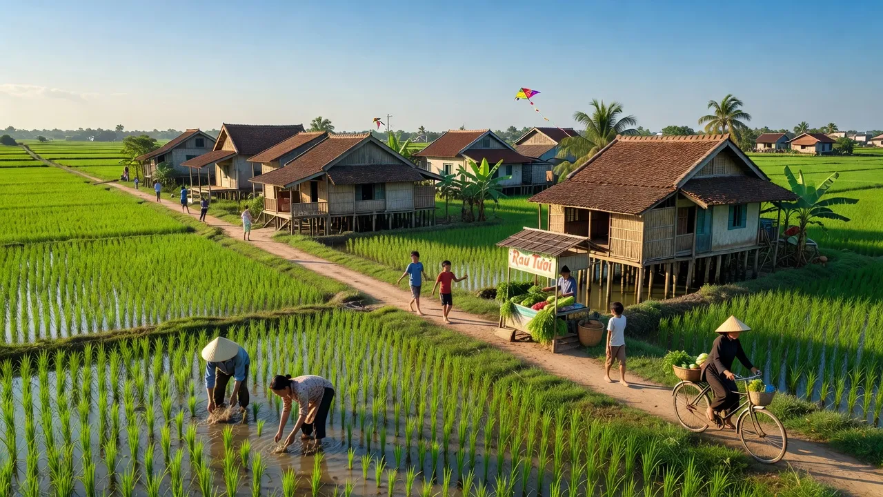Thị trấn Vương, Huyện Tiên Lữ, Tỉnh Hưng Yên với kiến trúc và phong cảnh đẹp mắt.