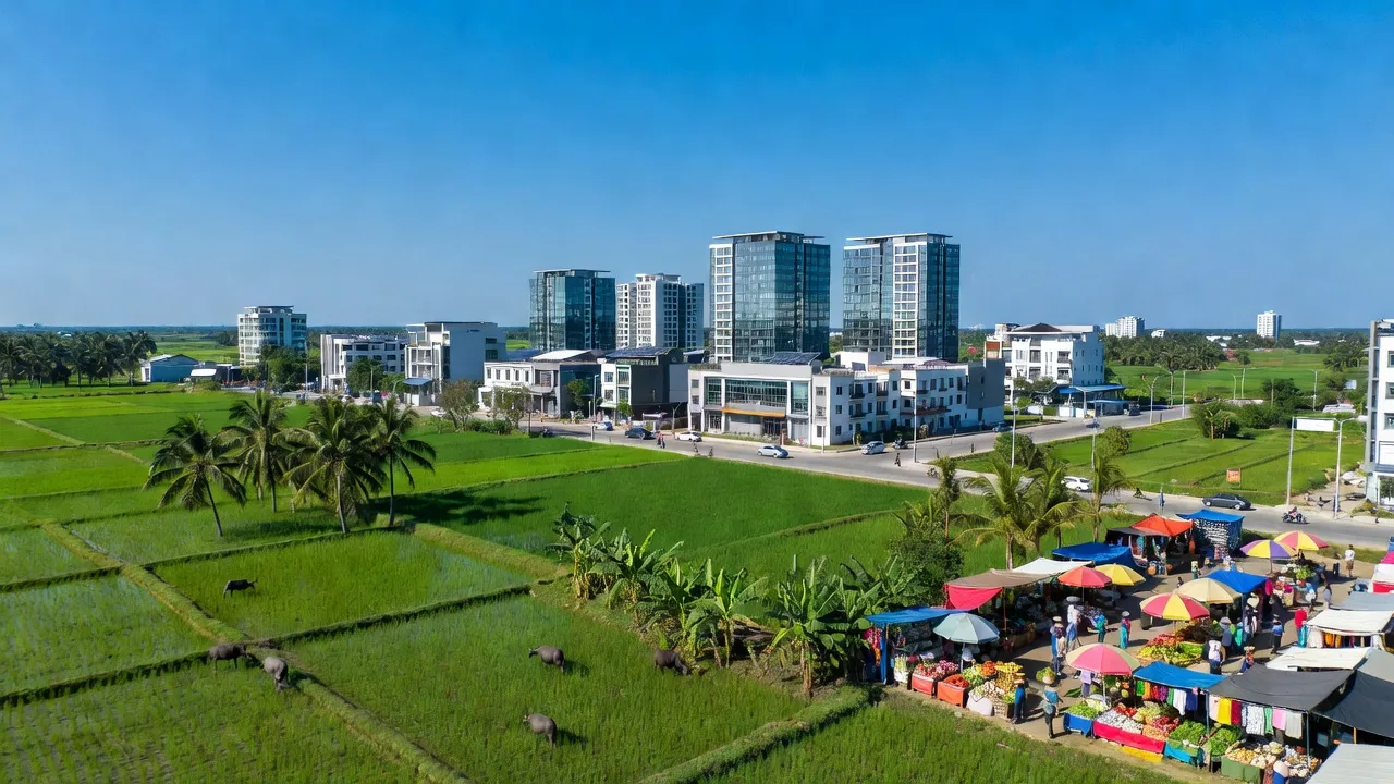 Cảnh quan huyện Văn Lâm, tỉnh Hưng Yên với kiến trúc hiện đại và thiên nhiên tươi đẹp.