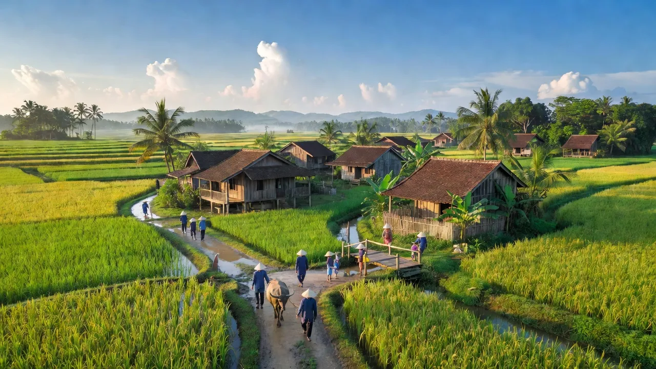 Phong cảnh đẹp ở xã Ngọc Long, huyện Yên Mỹ, tỉnh Hưng Yên với đồng ruộng xanh tươi và không khí trong lành.