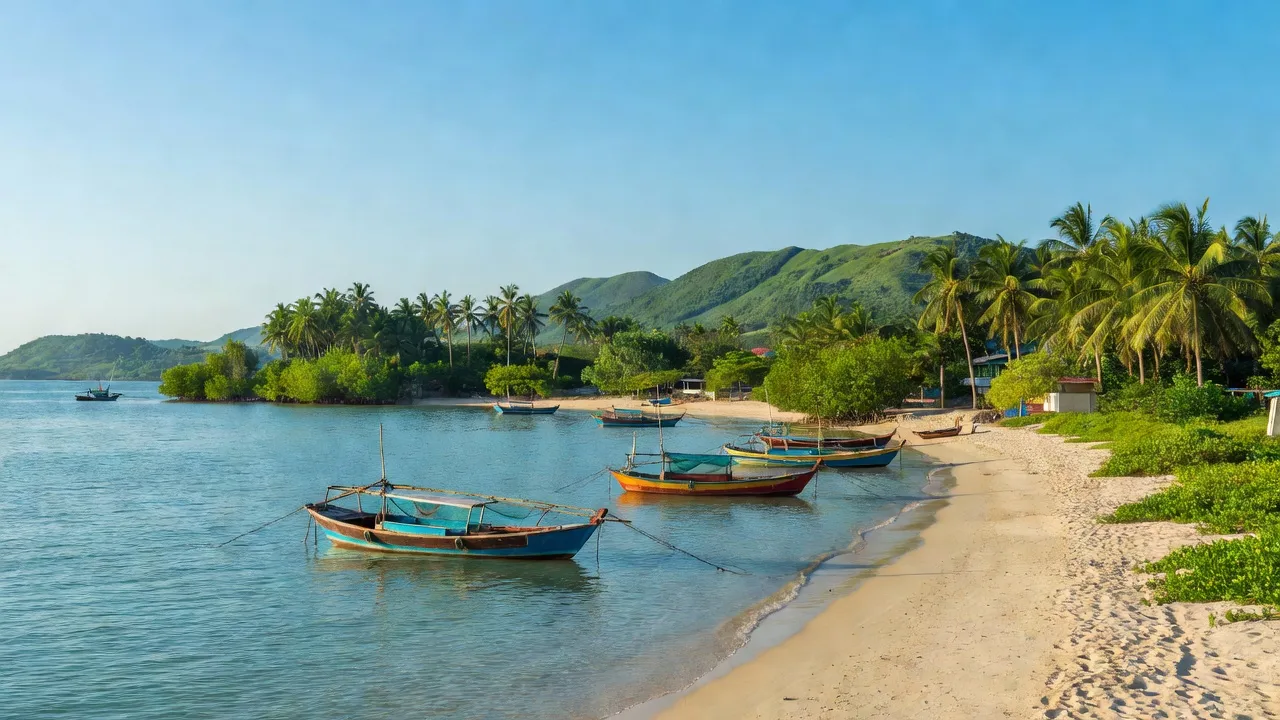 Khung cảnh Xã Cam Bình, Thành phố Cam Ranh với bến biển và cây cối xanh mướt.