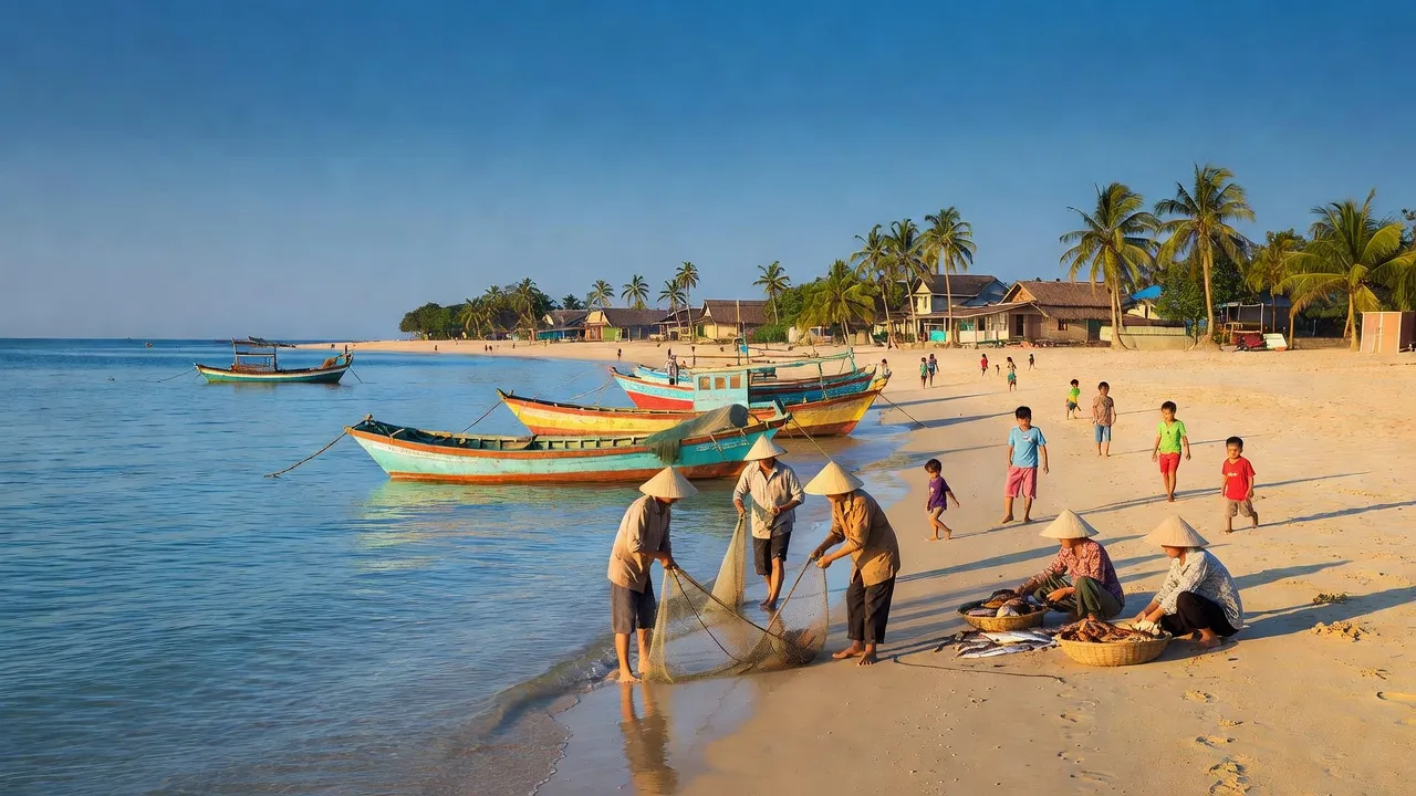 Khung cảnh xã Cam Thành Nam, thành phố Cam Ranh với bờ biển tuyệt đẹp và cuộc sống địa phương.