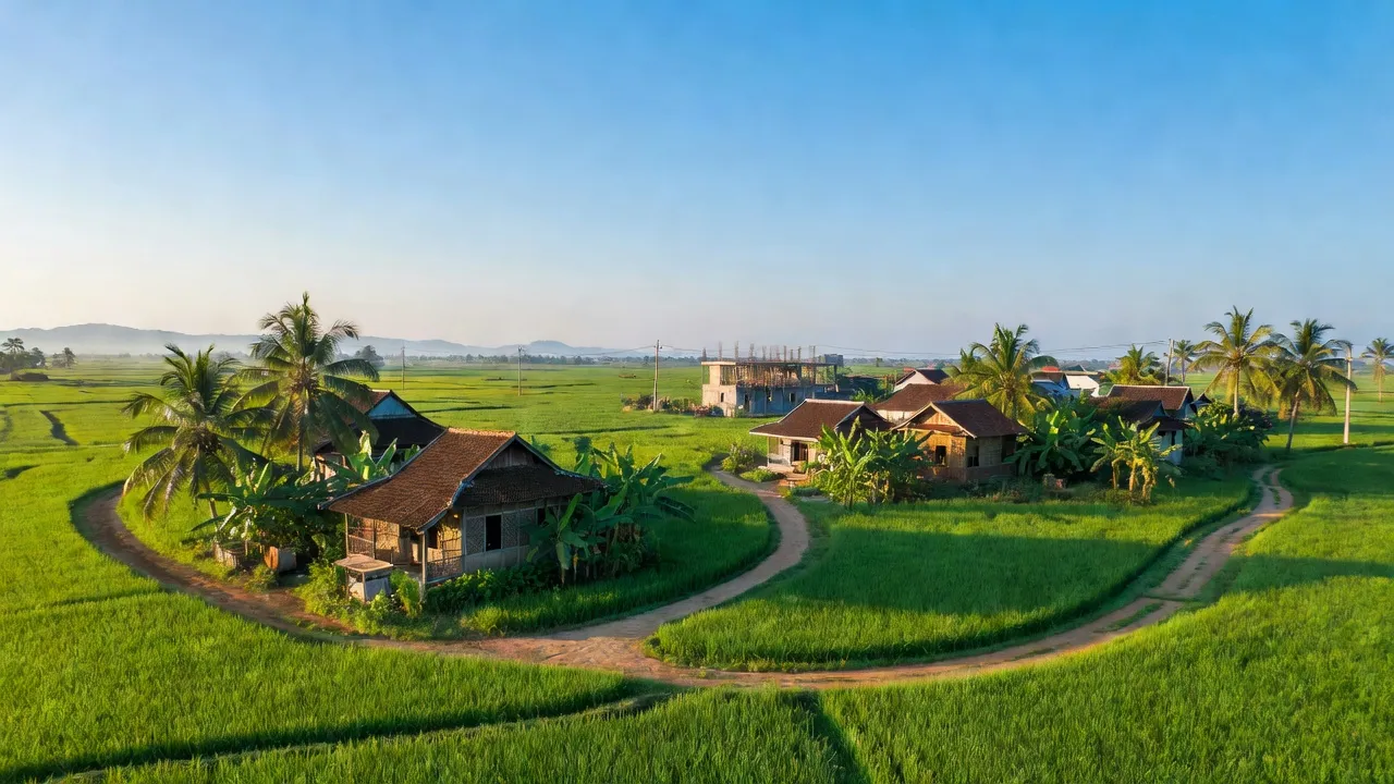 Khung cảnh Xã Diên Hòa, huyện Diên Khánh, tỉnh Khánh Hòa, với phong cảnh nông thôn và nhà truyền thống.