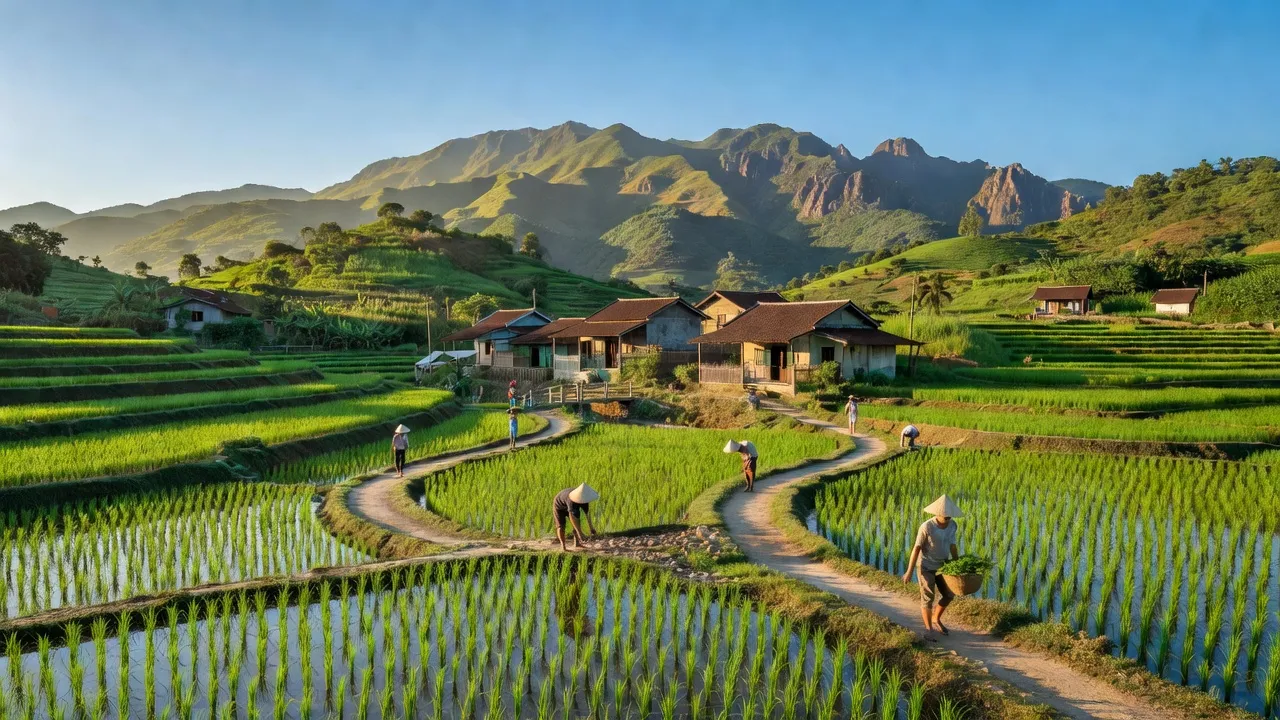 Khung cảnh tươi đẹp xã Diên Lạc, huyện Diên Khánh, thiên nhiên xanh tươi, văn hóa địa phương.