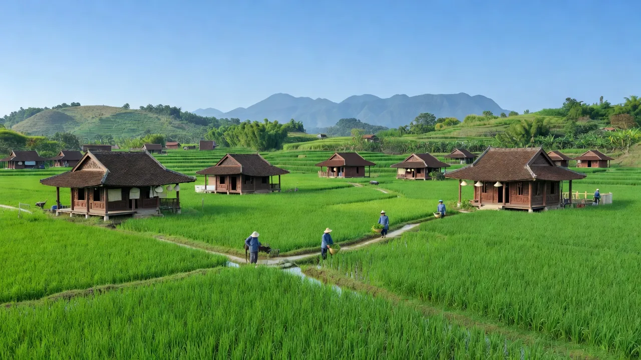 Cảnh đẹp xã Diên Lâm, huyện Diên Khánh, tỉnh Khánh Hòa với phong cảnh xanh tươi và nhà truyền thống.