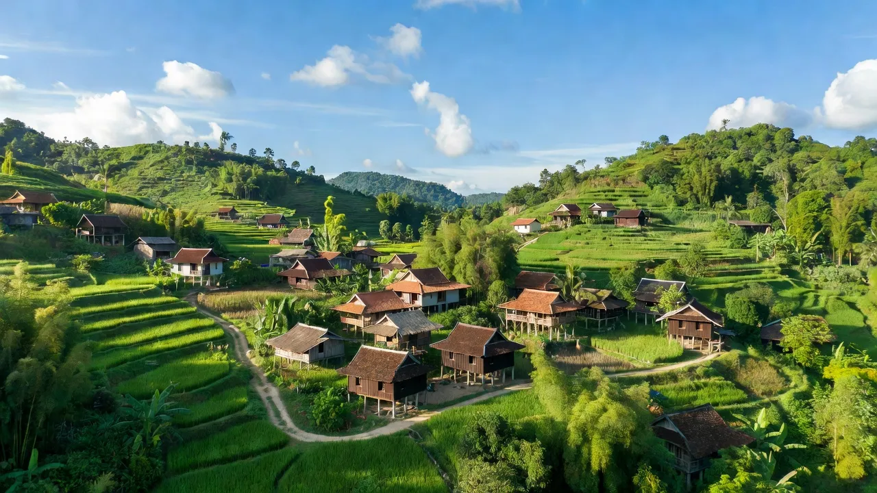 Khung cảnh thơ mộng xã Sơn Trung, huyện Khánh Sơn, tỉnh Khánh Hòa, phản ánh đời sống nông nghiệp và văn hóa địa phương.