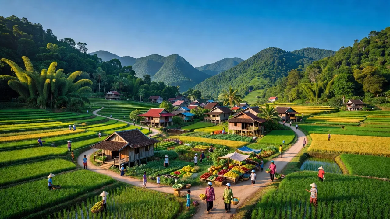 Thị trấn Tô Hạp, Khánh Sơn, với cảnh quan núi rừng và nông nghiệp xanh tươi.