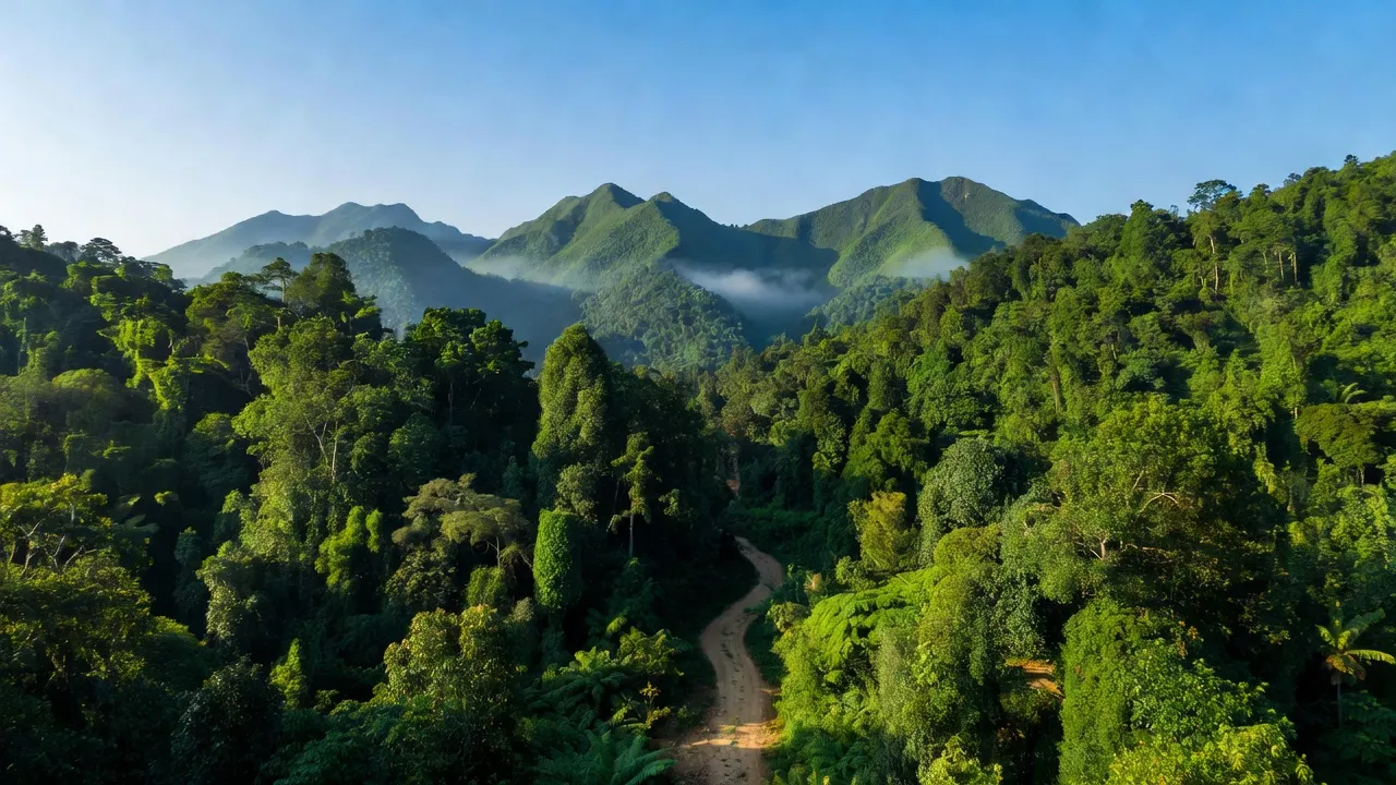 Khung cảnh thiên nhiên tại xã Giang Ly, huyện Khánh Vĩnh, tỉnh Khánh Hòa với núi rừng xanh tươi.