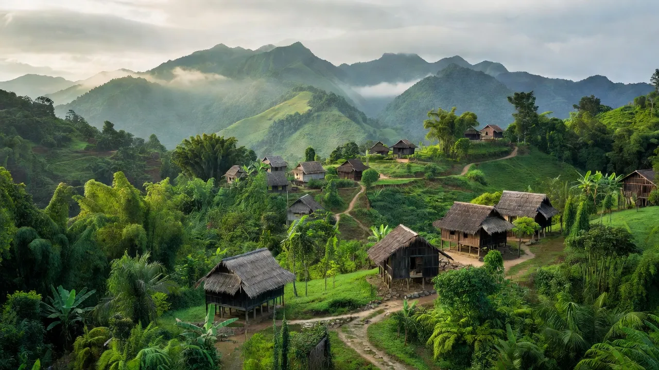 Khánh Bình, Khánh Vĩnh landscape with ethnic houses and green mountains in Khánh Hòa.