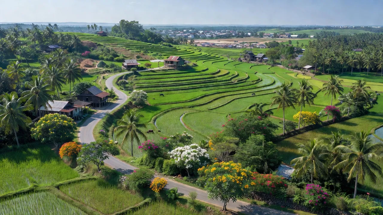 Khánh Thành village in Khánh Vĩnh district, Khánh Hòa, beautiful landscape with connecting roads and local greenery.