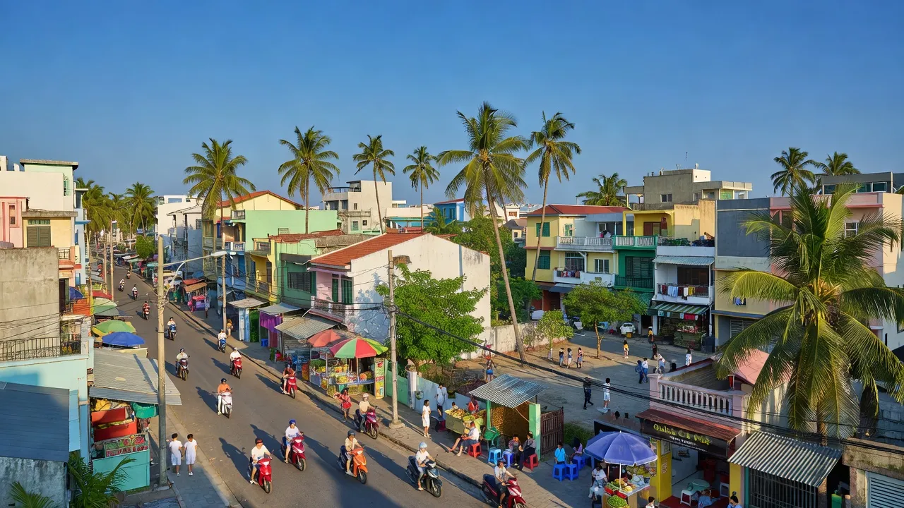 Phường Ngọc Hiệp, Nha Trang with residential homes, busy streets, and tropical trees under clear skies.