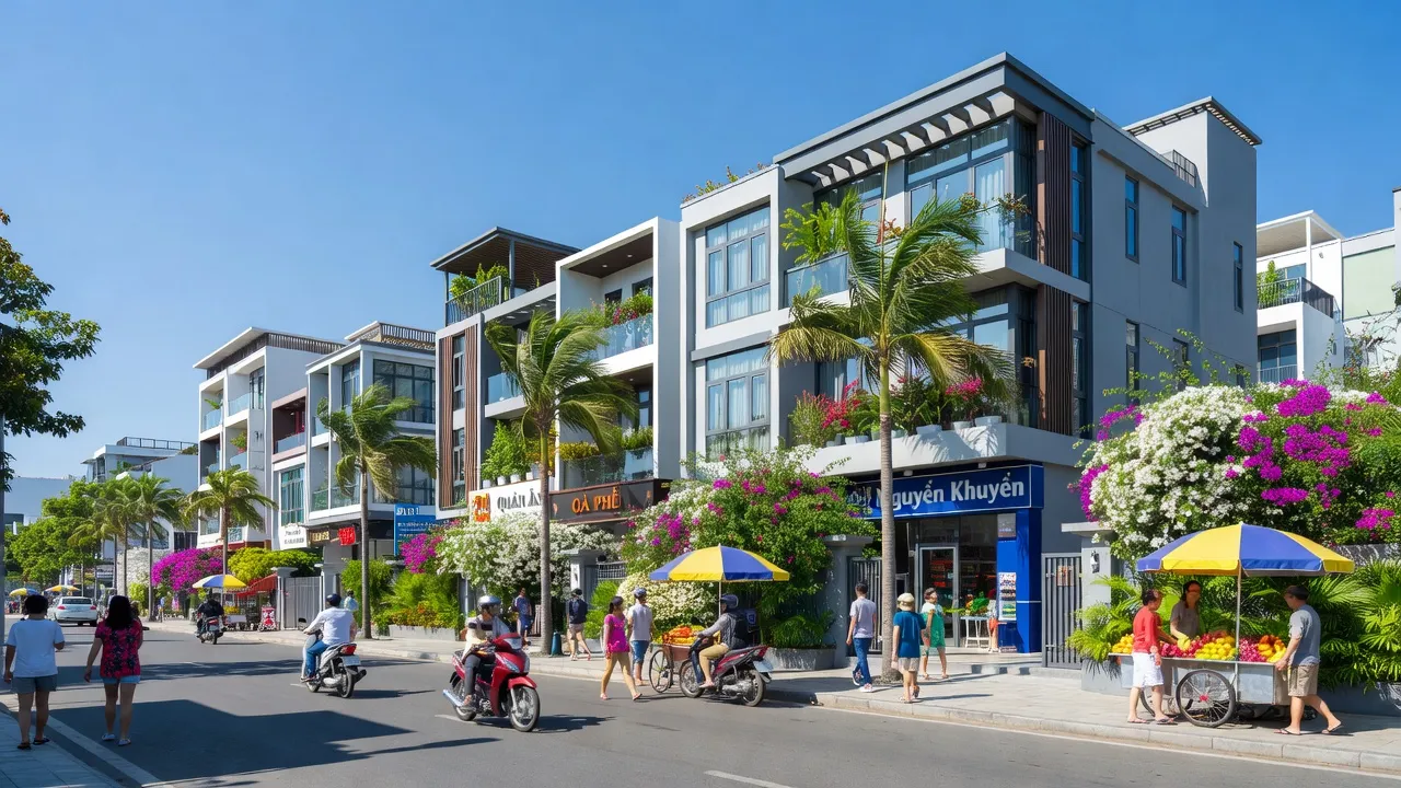 Phường Vĩnh Hải, Nha Trang with modern residential areas along Nguyễn Khuyến road and green landscapes.