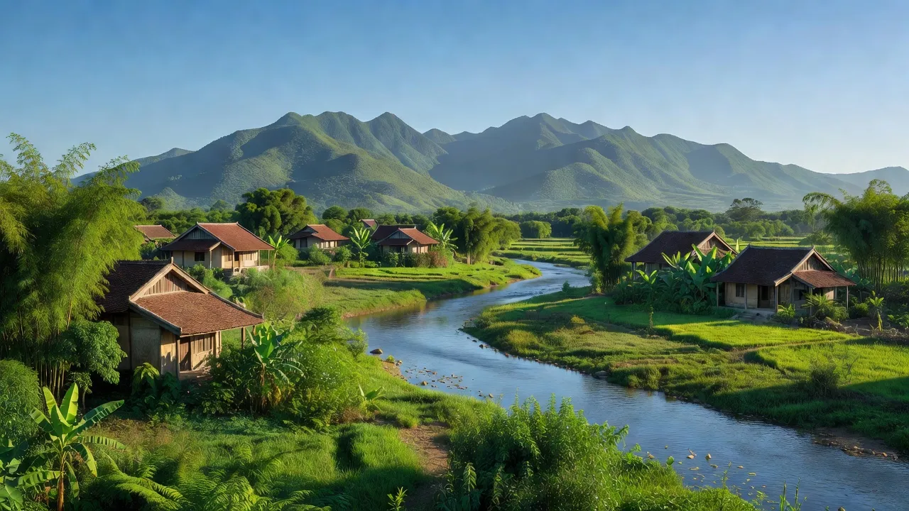 Khung cảnh yên bình xã Vĩnh Hiệp, Nha Trang, Khánh Hòa với nhà truyền thống và thiên nhiên xanh tươi.