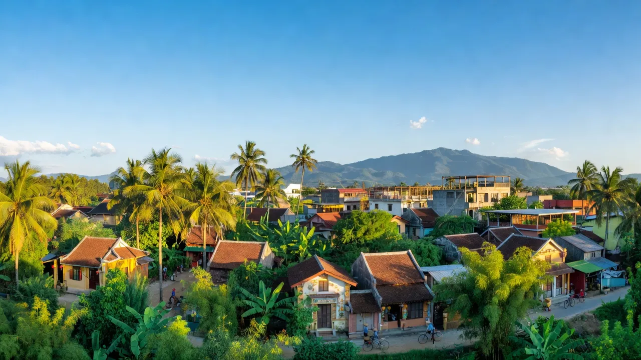 Cảnh đẹp xã Vĩnh Trung, Nha Trang với cây xanh và kiến trúc truyền thống Việt Nam.