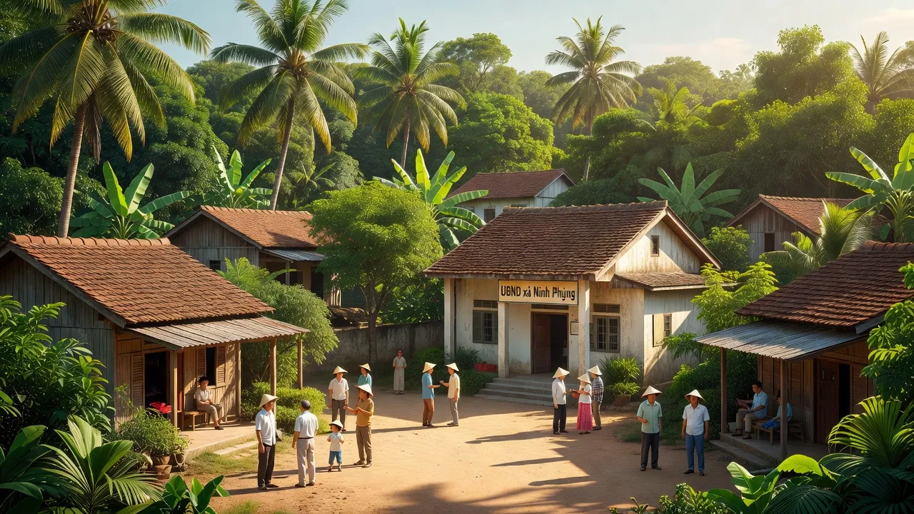 Cảnh đẹp của xã Ninh Phụng, Thị xã Ninh Hòa, tỉnh Khánh Hòa với cây xanh và người dân thân thiện.