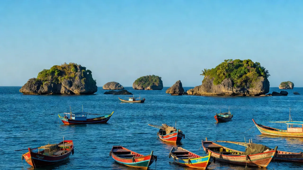 Khung cảnh huyện Trường Sa, tỉnh Khánh Hòa với biển xanh và đảo đá, thể hiện nét văn hóa ven biển.