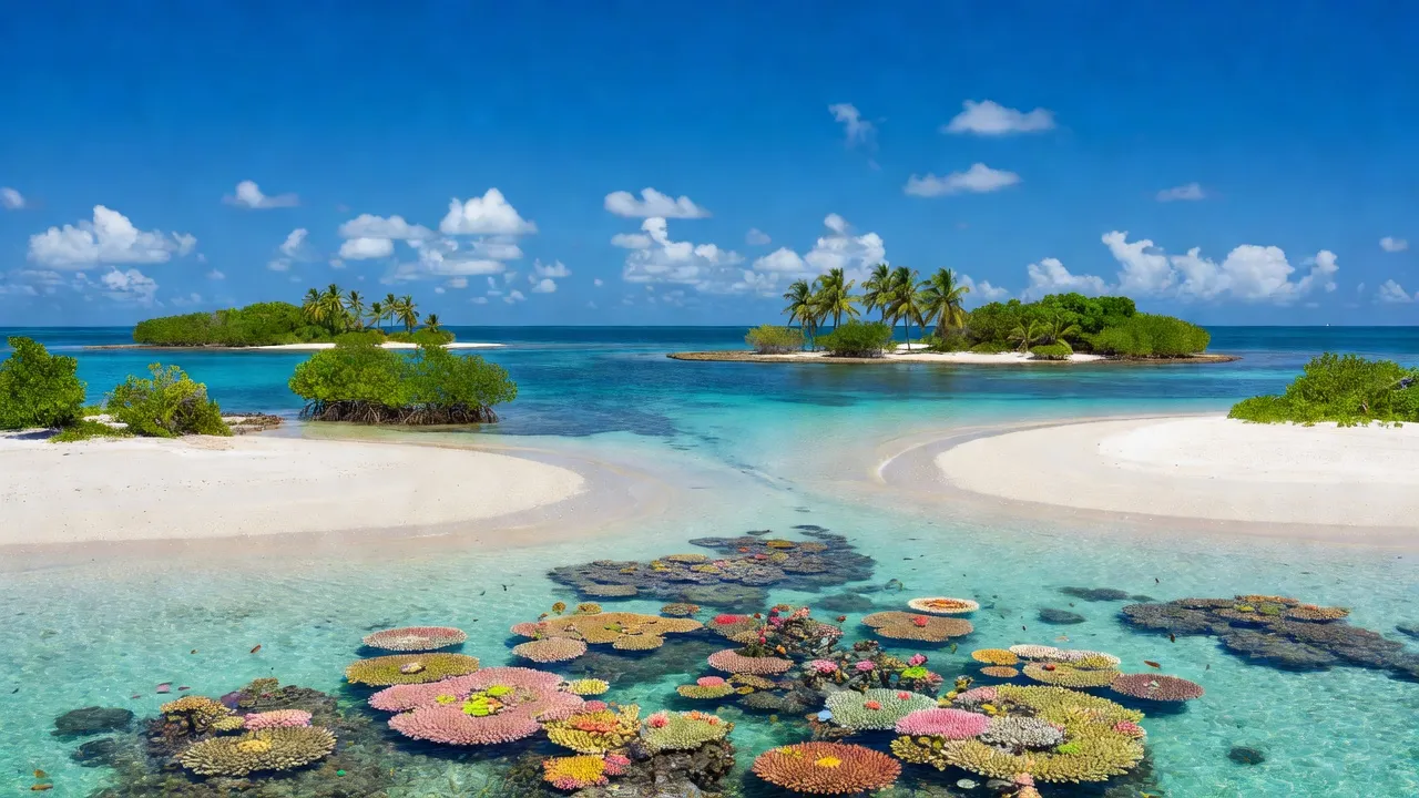 Màu xanh biển, đảo san hô và bãi cát trắng tại Xã Sinh Tồn, huyện Trường Sa, Khánh Hòa.
