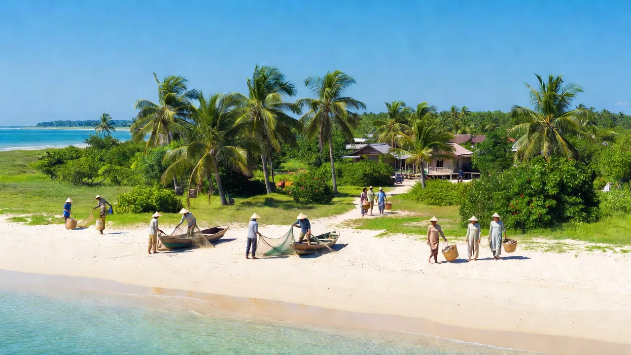 Cảnh biển Xã Đại Lãnh, Huyện Vạn Ninh, Khánh Hòa với bãi cát và xanh tươi tự nhiên.