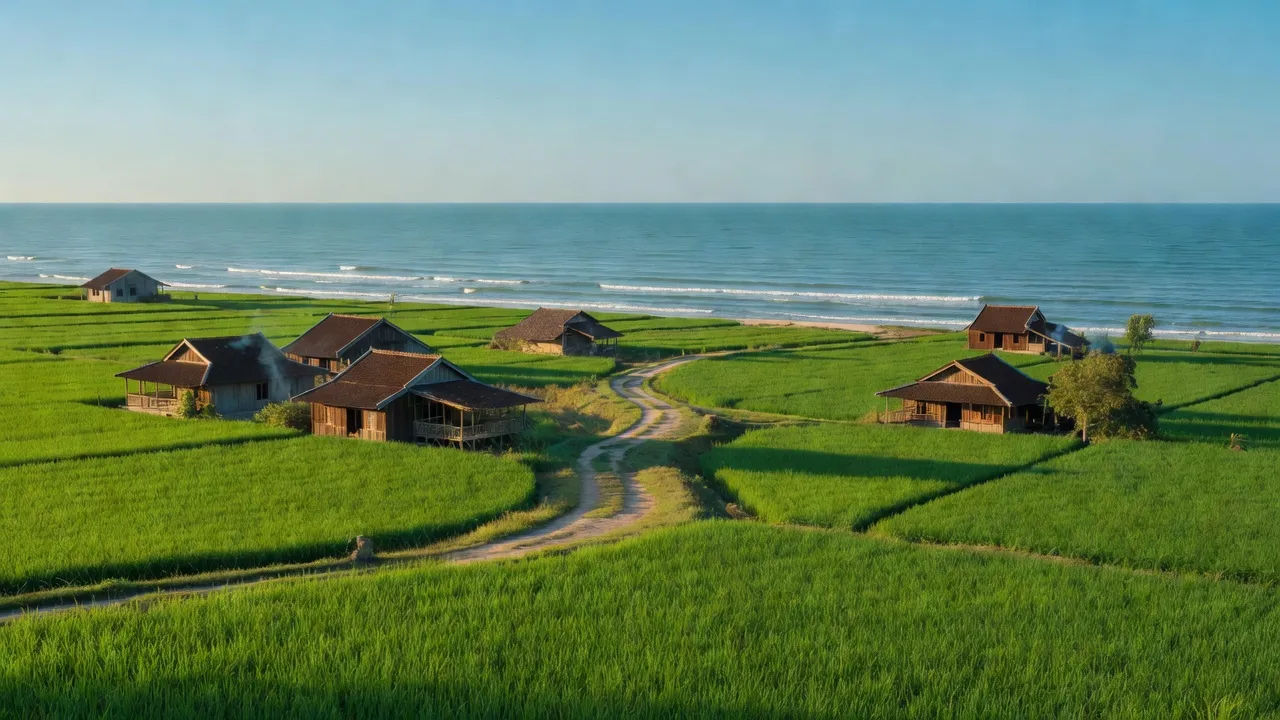 Vạn Long xã, huyện Vạn Ninh, tỉnh Khánh Hòa, thể hiện cảnh quan nông thôn và bờ biển.