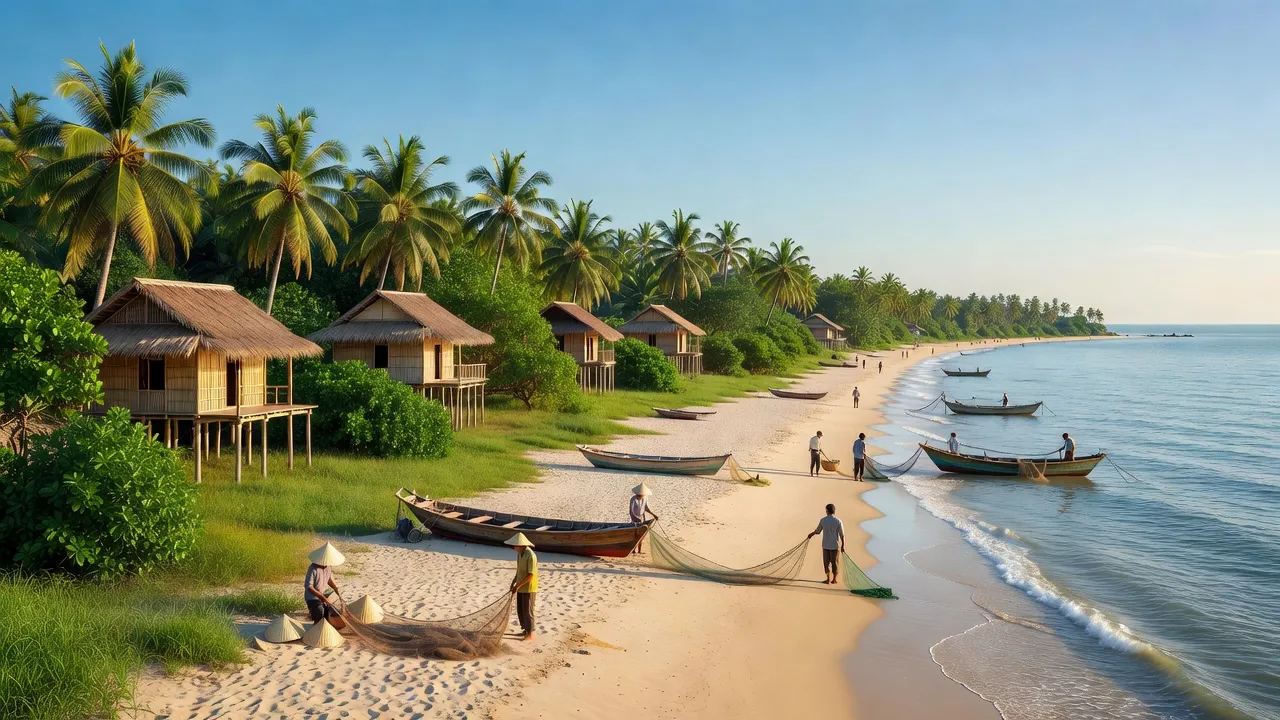 Khung cảnh biển Vạn Thạnh, huyện Vạn Ninh, tỉnh Khánh Hòa với thiên nhiên tươi đẹp.