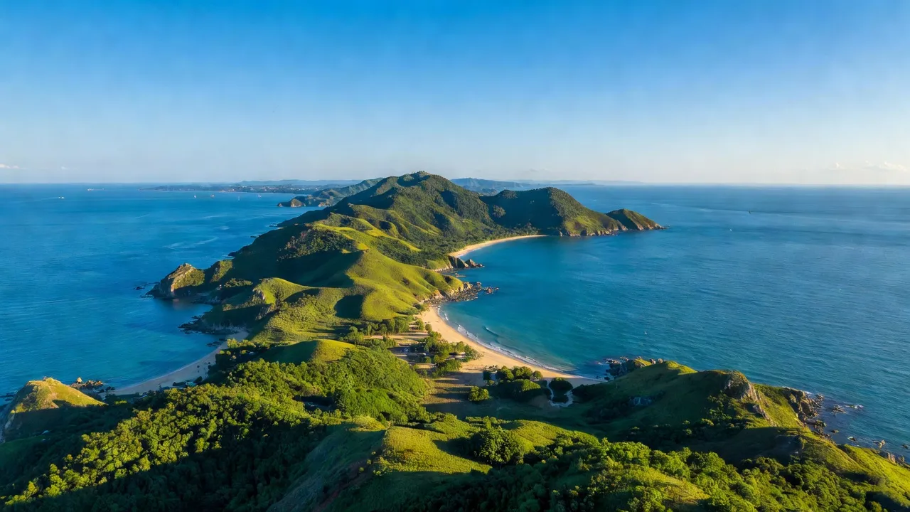 Khánh Hòa province coastline with blue sea and lush hills in Vietnam, showcasing natural beauty.