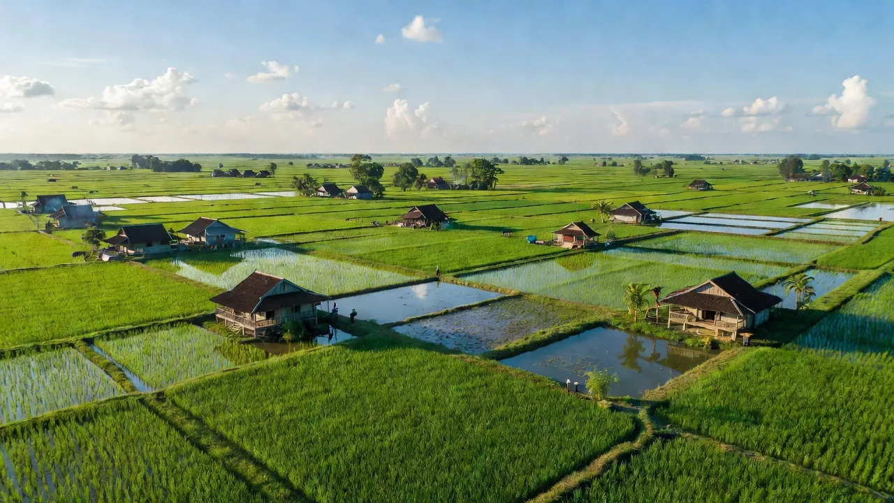 Cảnh đẹp Xã Tây Yên A, Huyện An Biên, với đồng ruộng và thủy sản, Kiên Giang.