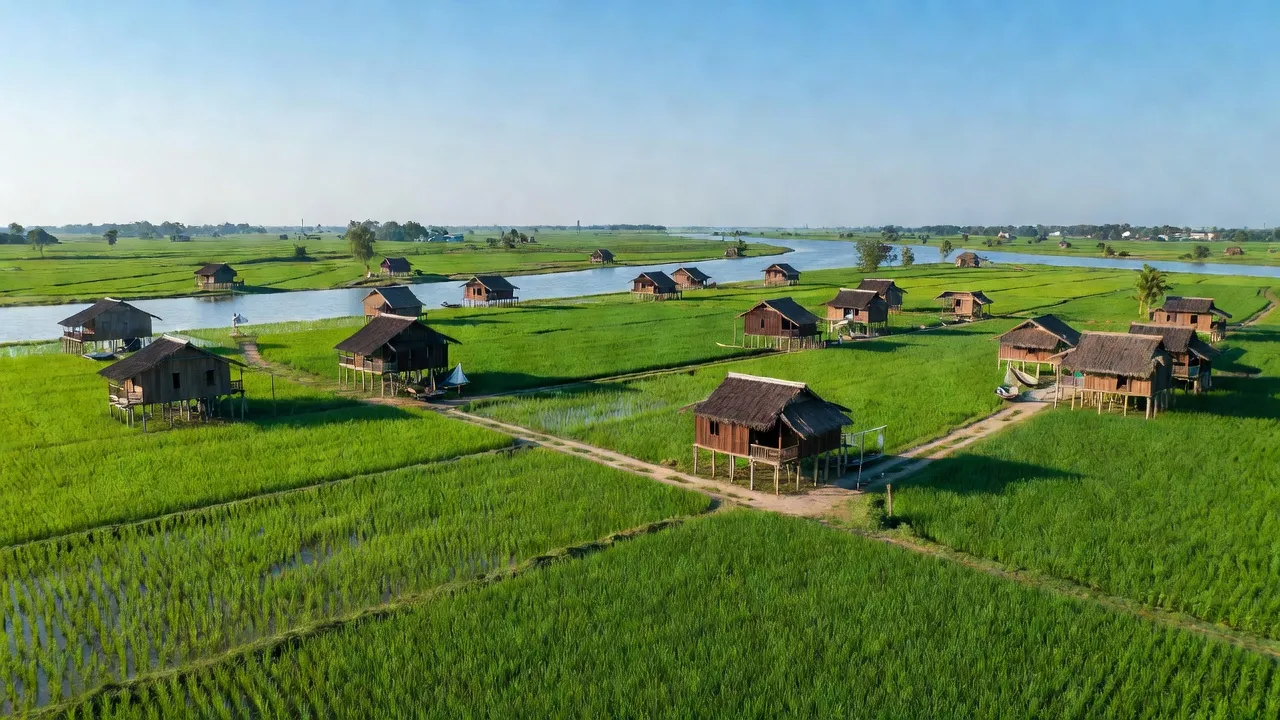Cảnh đẹp ở xã Vân Khánh Đông, Huyện An Minh, tỉnh Kiên Giang với cánh đồng xanh.