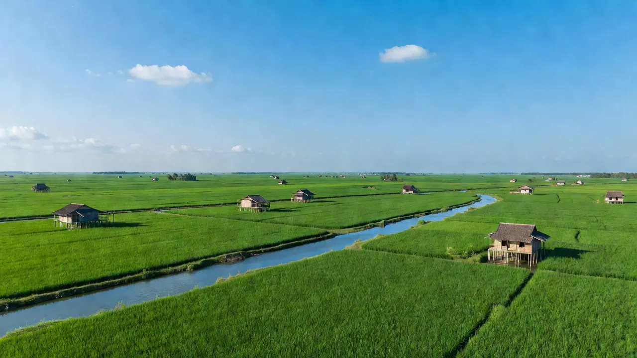 Cảnh đẹp xã Mong Thọ A, huyện Châu Thành, tỉnh Kiên Giang với đồng bằng sông Cửu Long.
