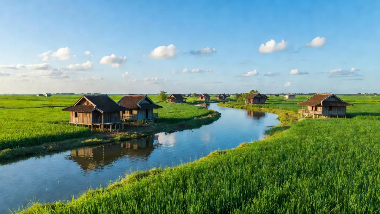 Cảnh đồng xanh tươi tại xã Ngọc Hoà, huyện Giồng Riềng, nông thôn Kiên Giang, Việt Nam.