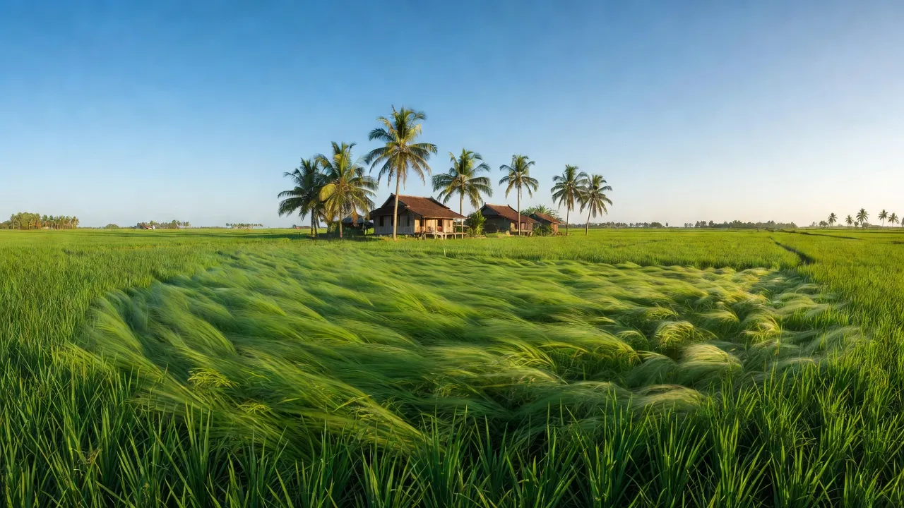 Cảnh đẹp xã Vĩnh Hòa Hưng Bắc, Gò Quao, Kiên Giang với cánh đồng lúa xanh tươi.