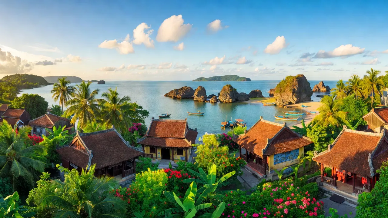 Phường Mỹ Đức, Thành phố Hà Tiên, tỉnh Kiên Giang với phong cảnh xanh tươi và kiến trúc truyền thống.
