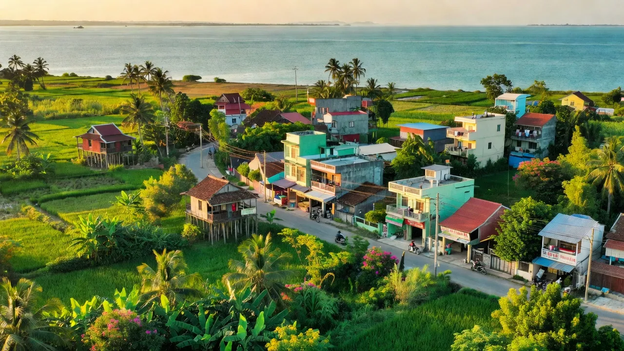 Toàn cảnh Phường Mỹ Đức, Thành phố Hà Tiên, Kiên Giang với thiên nhiên và kiến trúc địa phương.