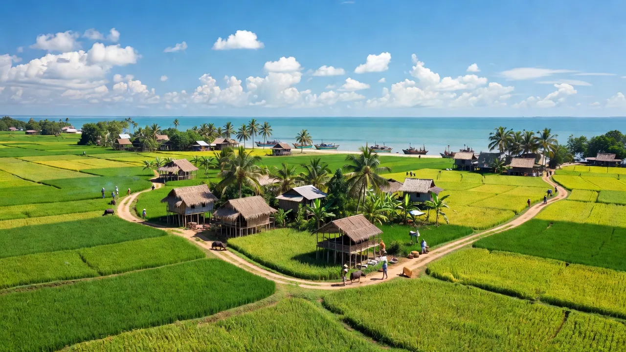 Cánh đồng lúa ở huyện Hòn Đất, Kiên Giang, thể hiện vẻ đẹp nông nghiệp miền Tây.