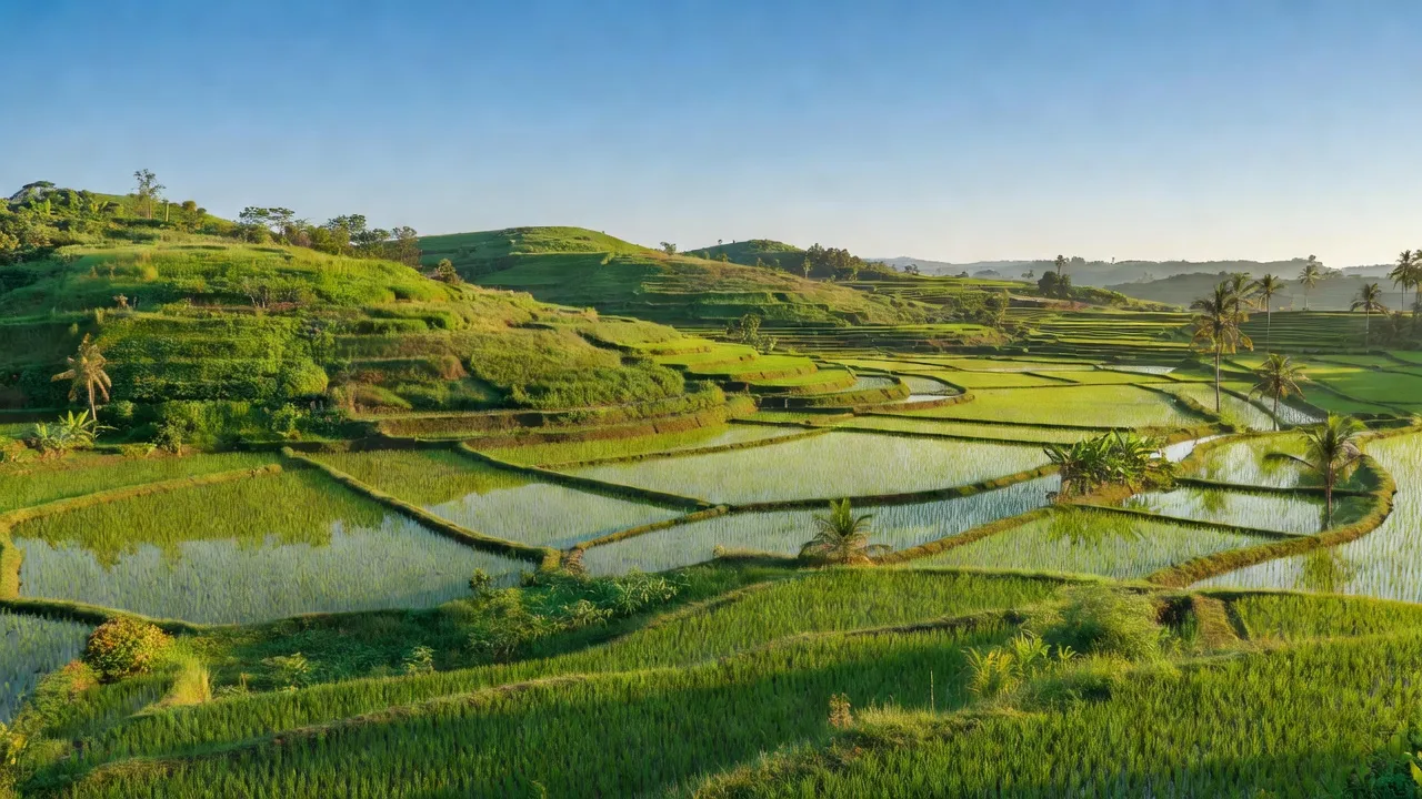 Cảnh quan Nam Thái Sơn, Huyện Hòn Đất, Kiên Giang với đồi núi và đồng ruộng xanh mướt.