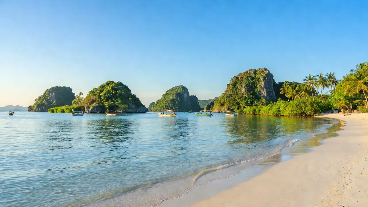 Khung cảnh huyện Kiên Hải, Kiên Giang với các hòn đảo xanh và biển trong vắt.