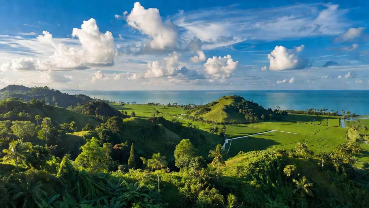 Quang cảnh xã Dương Hòa, Kiên Lương, Kiên Giang với đồi núi, đồng bằng và vịnh Thái Lan.