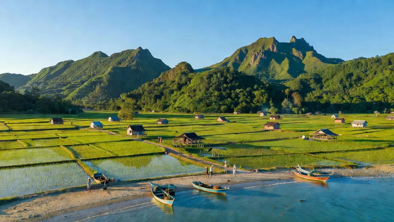 Khung cảnh tươi đẹp ở xã Sơn Hải, huyện Kiên Lương với đồi núi và bờ biển Việt Nam.