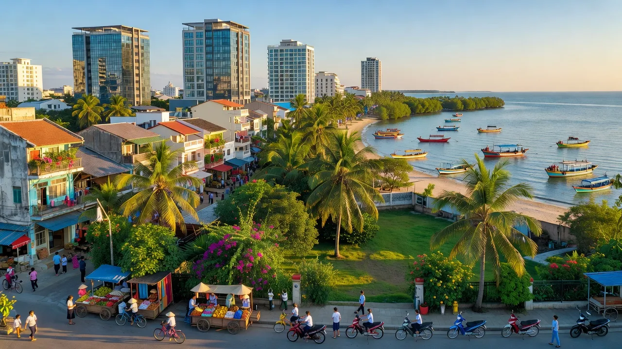 Cảnh quan Phường Vĩnh Hiệp, Thành phố Rạch Giá, tỉnh Kiên Giang với biển và đời sống đô thị.