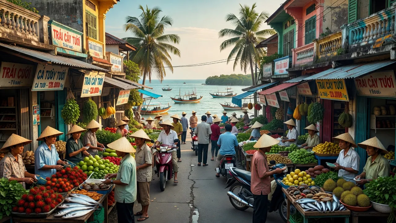 Cảnh quan đường phố Phường Vĩnh Thanh Vân, Rạch Giá, Kiên Giang với cuộc sống địa phương sôi động.
