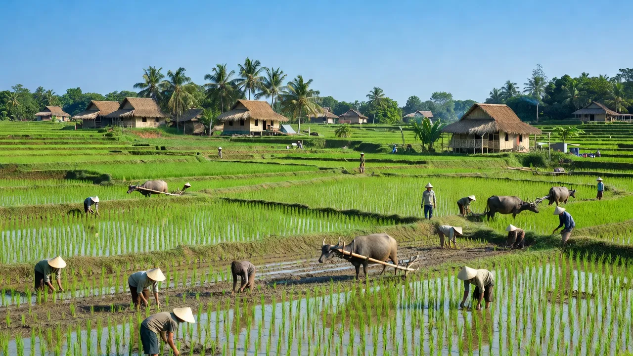 Phong cảnh nông nghiệp xã Tân Hiệp B, huyện Tân Hiệp, tỉnh Kiên Giang với cánh đồng xanh tươi.