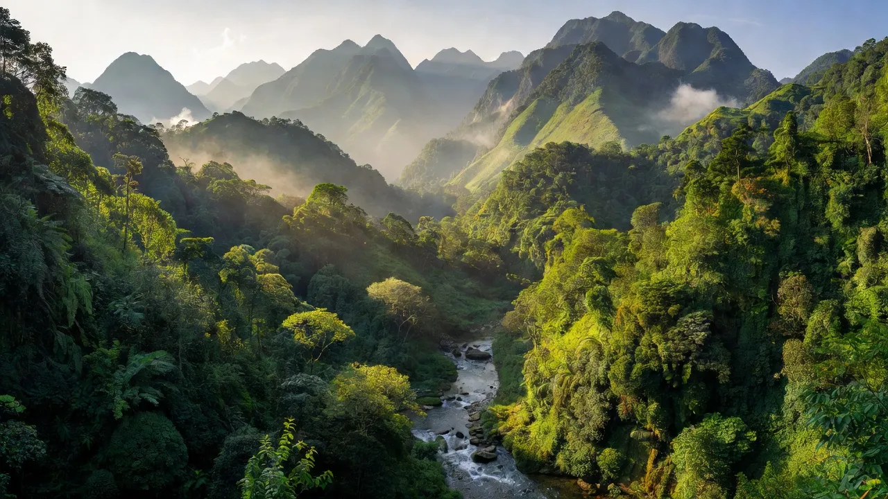 Khung cảnh thiên nhiên huyện Đắk Glei, tỉnh Kon Tum với núi, rừng và sông suối tuyệt đẹp.