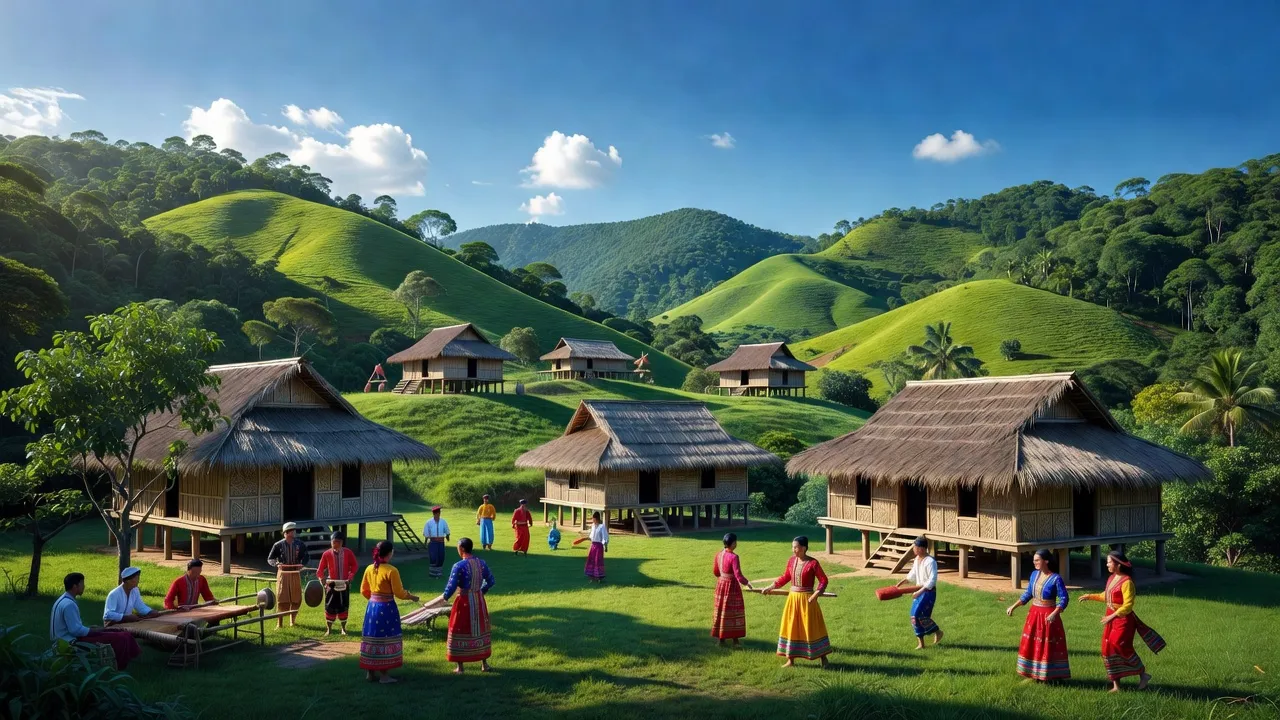Cảnh đẹp xã Đắk Môn, huyện Đắk Glei, Kon Tum với những ngọn đồi xanh tươi và văn hóa địa phương.